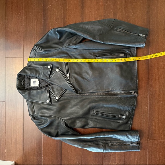 GAP Black Leather Moto Biker Jacket for Men M Excellent - Picture 10 of 11